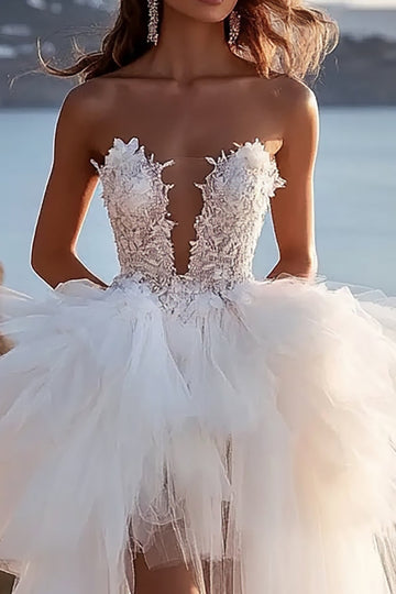 A Line Robe de mariée plissée sans bretelles avec fente